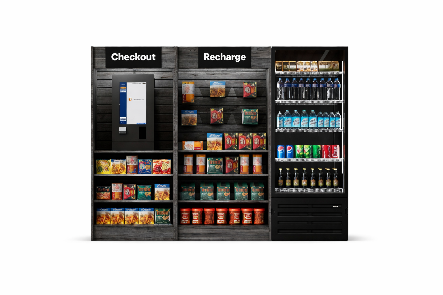 Complete Micro Market with Checkout and Recharge Stations